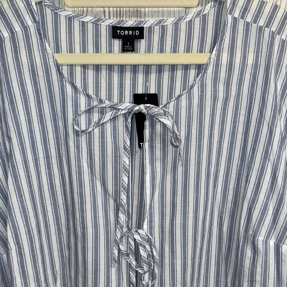Torrid Light Blue and White Striped Blouse - Picture 2 of 6